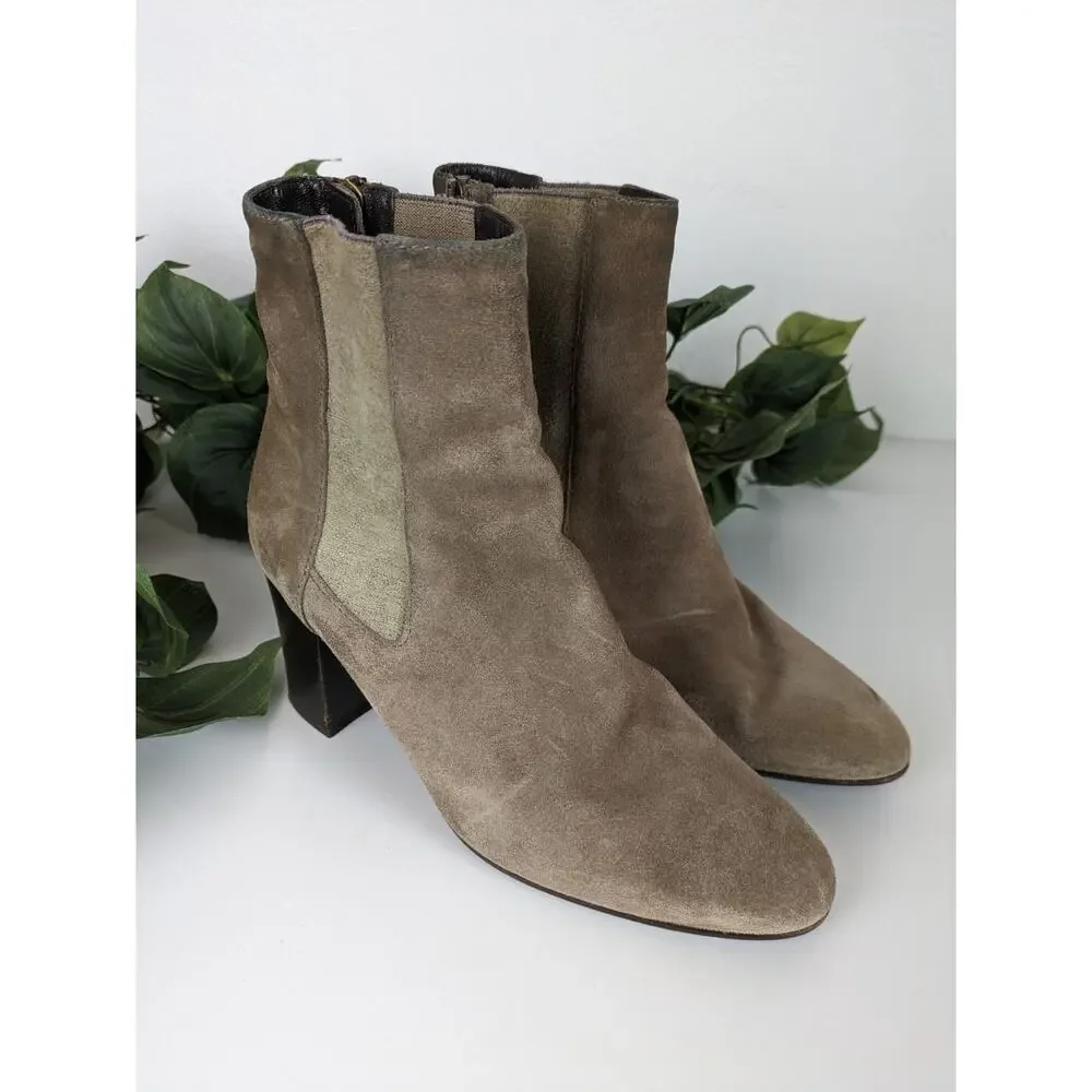 Aquatalia Boots Frida Ankle Boots Suede Chelsea Taupe Ban Block Heel Size 8
